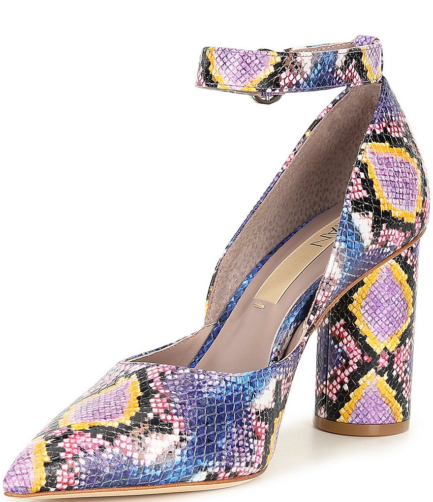 Deltan Jami Snake Print Ankle Strap Pumps