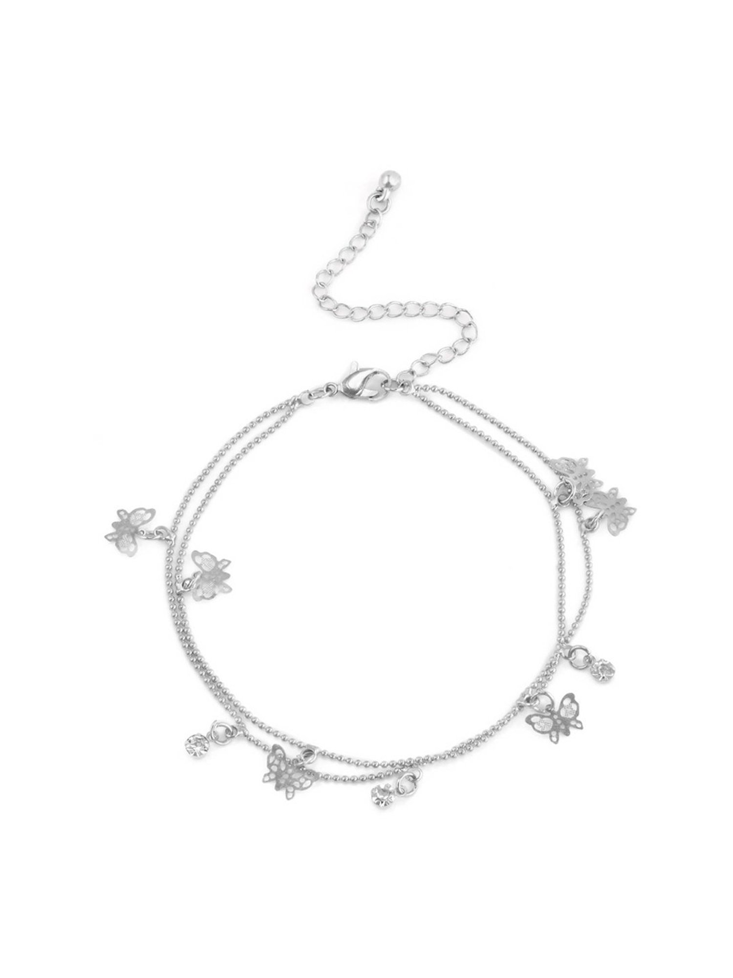 Oomph Silver Tone Butterfly Beads & Charm Fashion Anklet