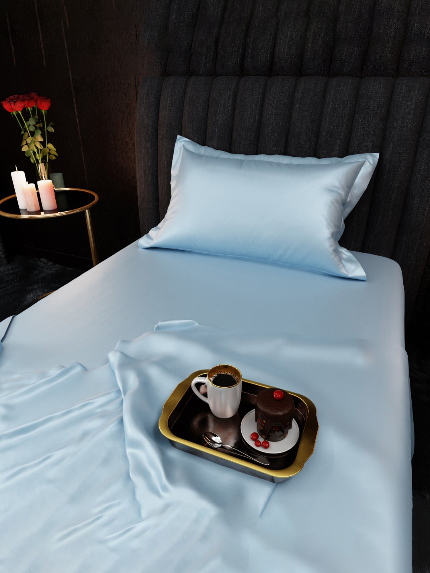 Stoa Paris Date Night Collection Dreamy Blue 300 TC Polyester Single Bedsheet with Pillow Cover