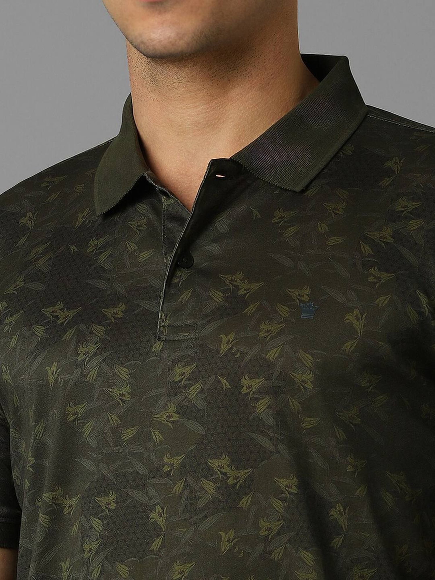 Louis Philippe Green Cotton Regular Fit Printed Polo T-Shirt