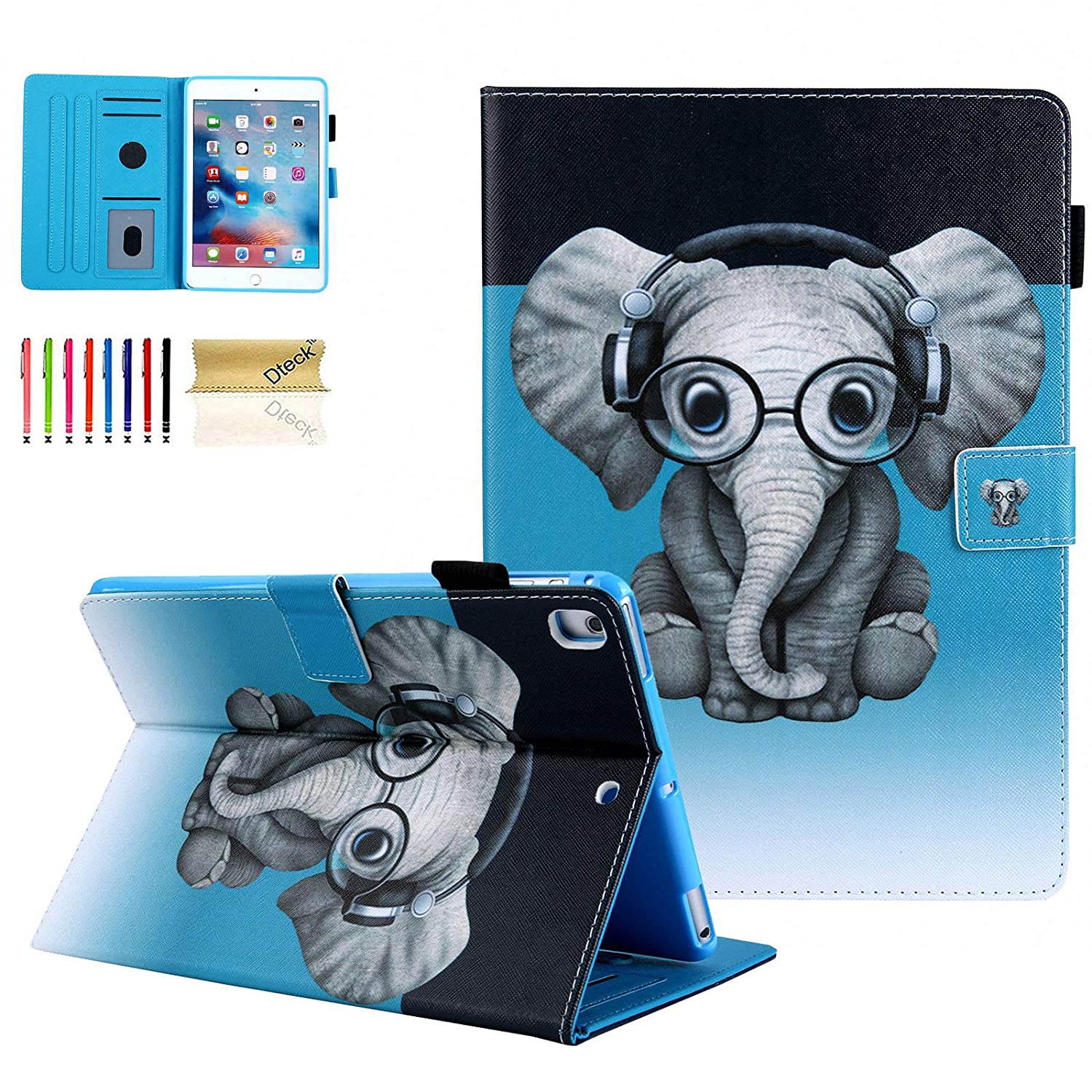 Dteck iPad 9.7 2018 Case, iPad 9.7 2017 Case, iPad Air/Air 2 Case, Corner Protection Folio Stand Protective Cover with Auto Wake/Sleep for Apple iPad 6th / 5th Gen, iPad Air 1/2, Doctor Elephant