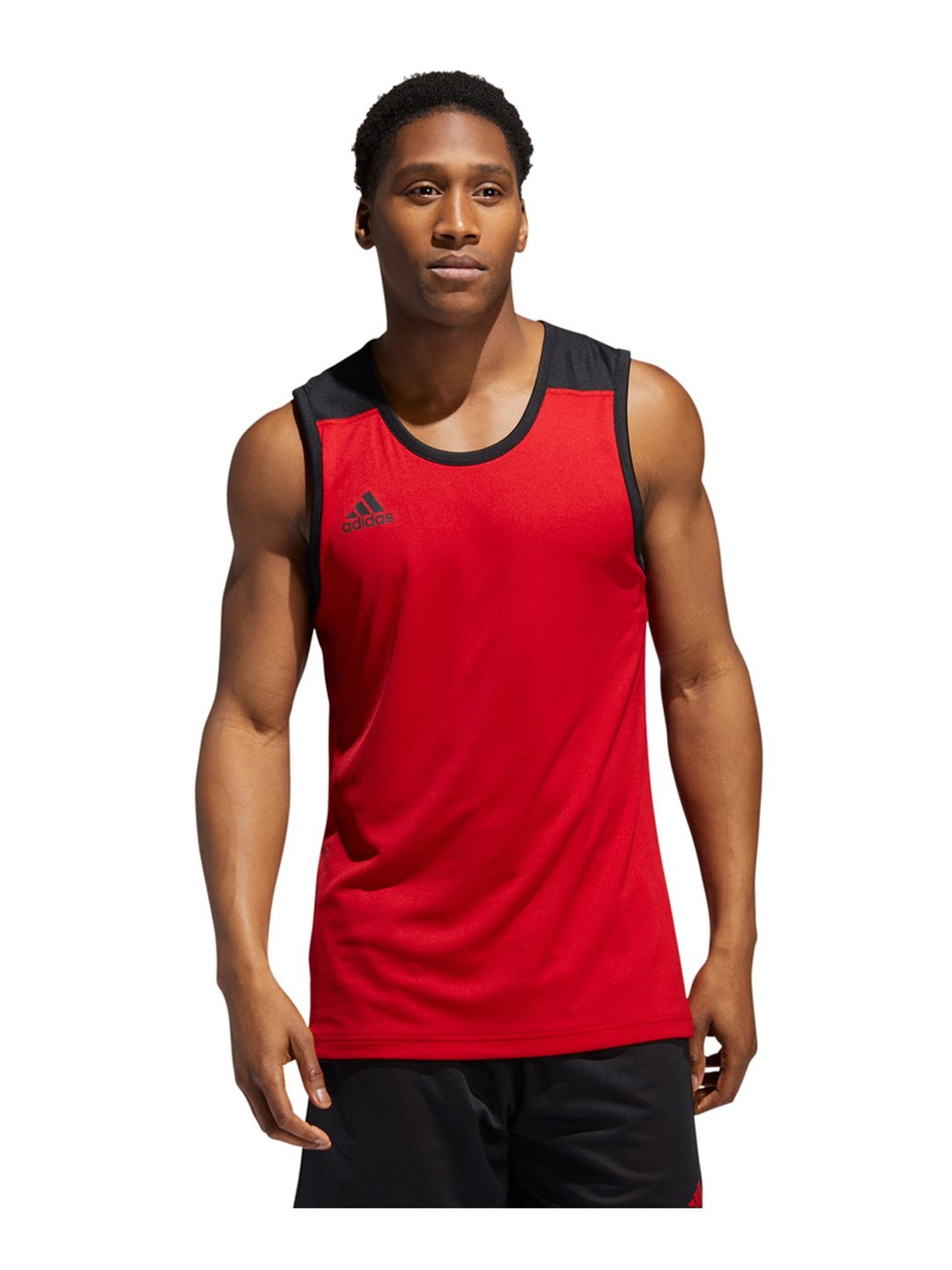 Adidas TMS REV JRS Black & Red Regular Fit Sports T-Shirt