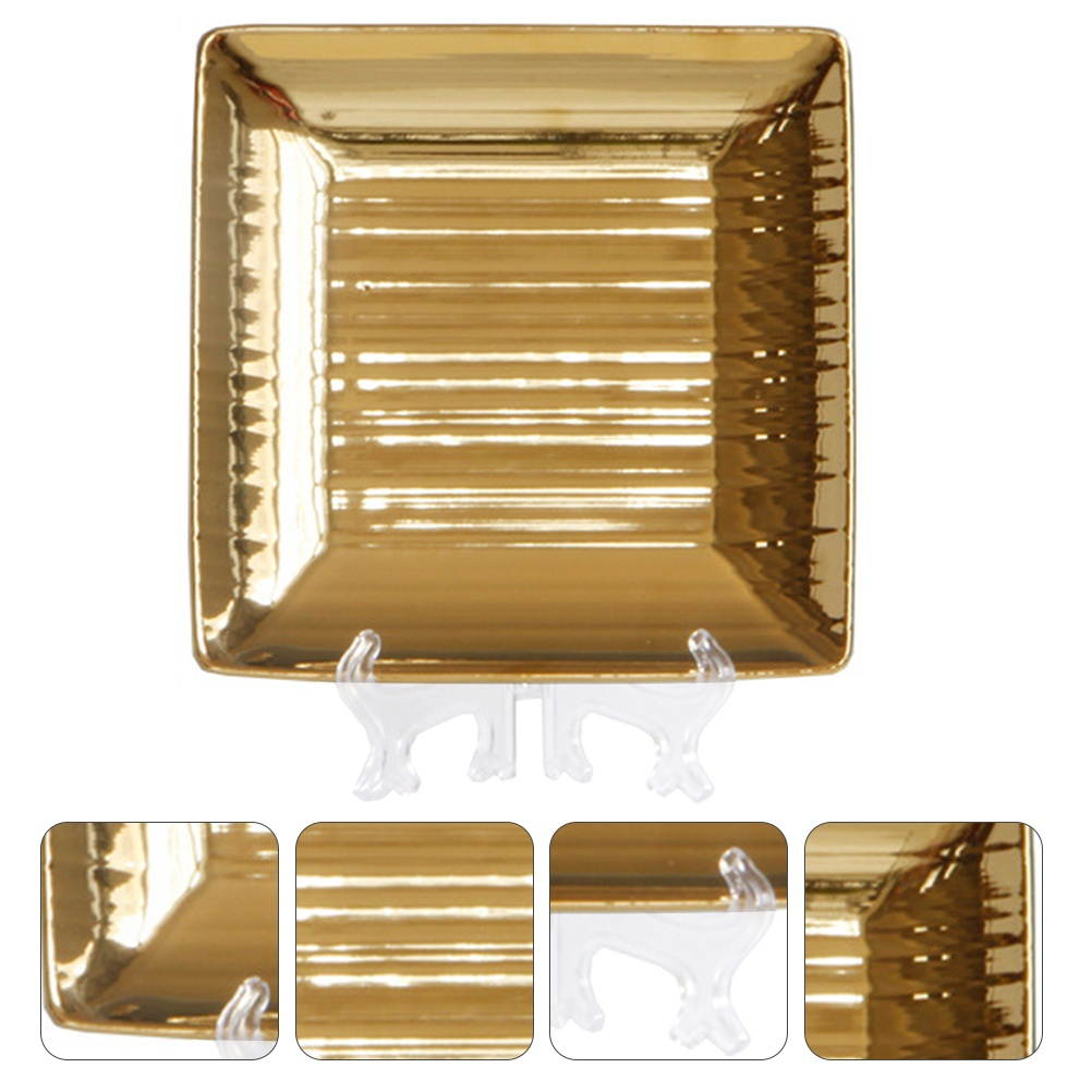 999666Newegg-reoetmall-US1PC Exquisite Desktop Decorative Plate Chic Square Decorative Plate Fashion Square Shape Decor Plate Square Cosmetic Decoration Plate for Home Store Hotel