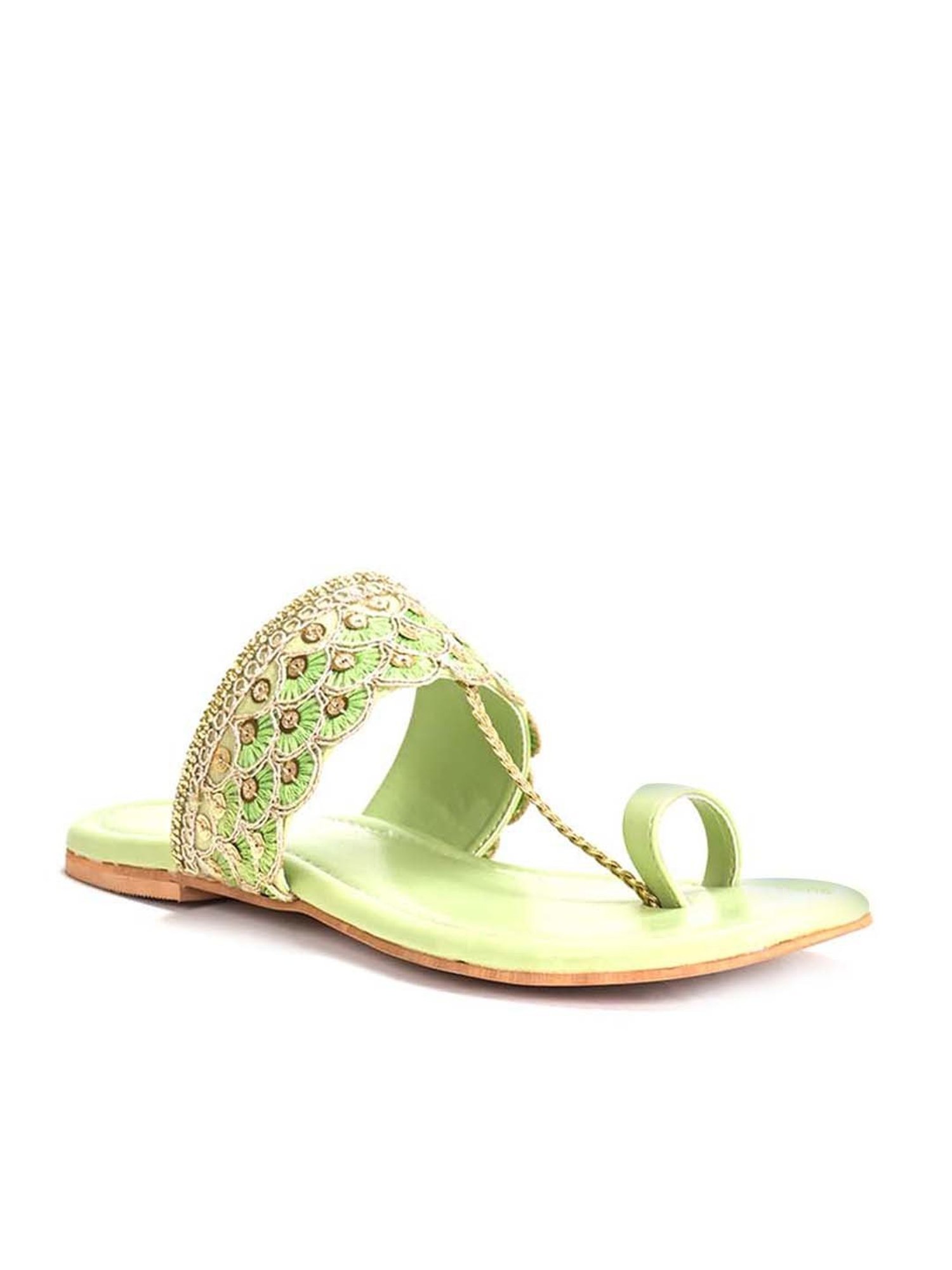 Scentra Women's Green Toe Ring Sandals
