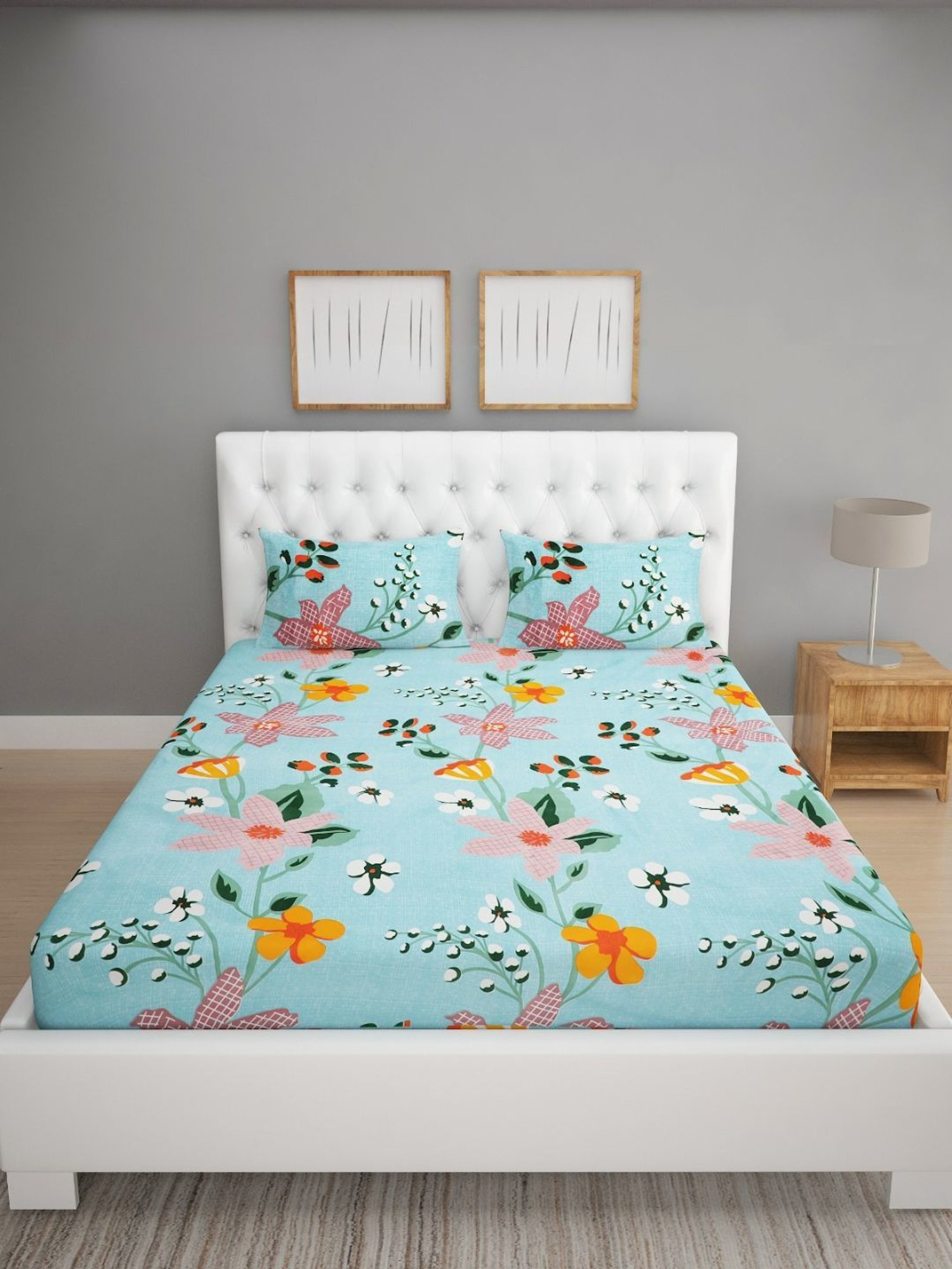 Romee Floral Coffee Brown 144 TC Cotton Queen Sized Bed Sheet with 2 Pillow Covers