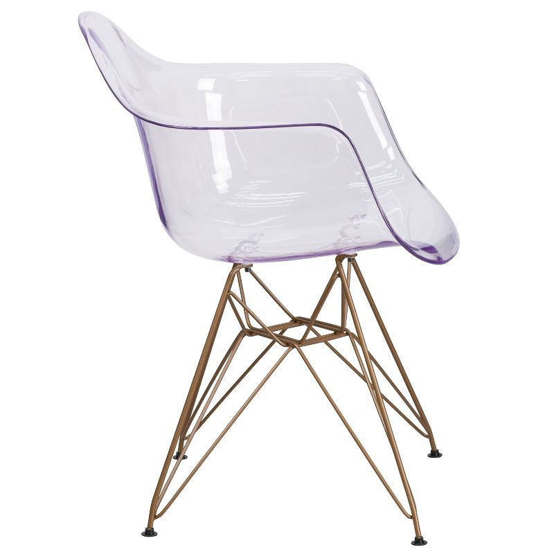 Emma and Oliver Transparent Side Chair with Arms and Gold Base