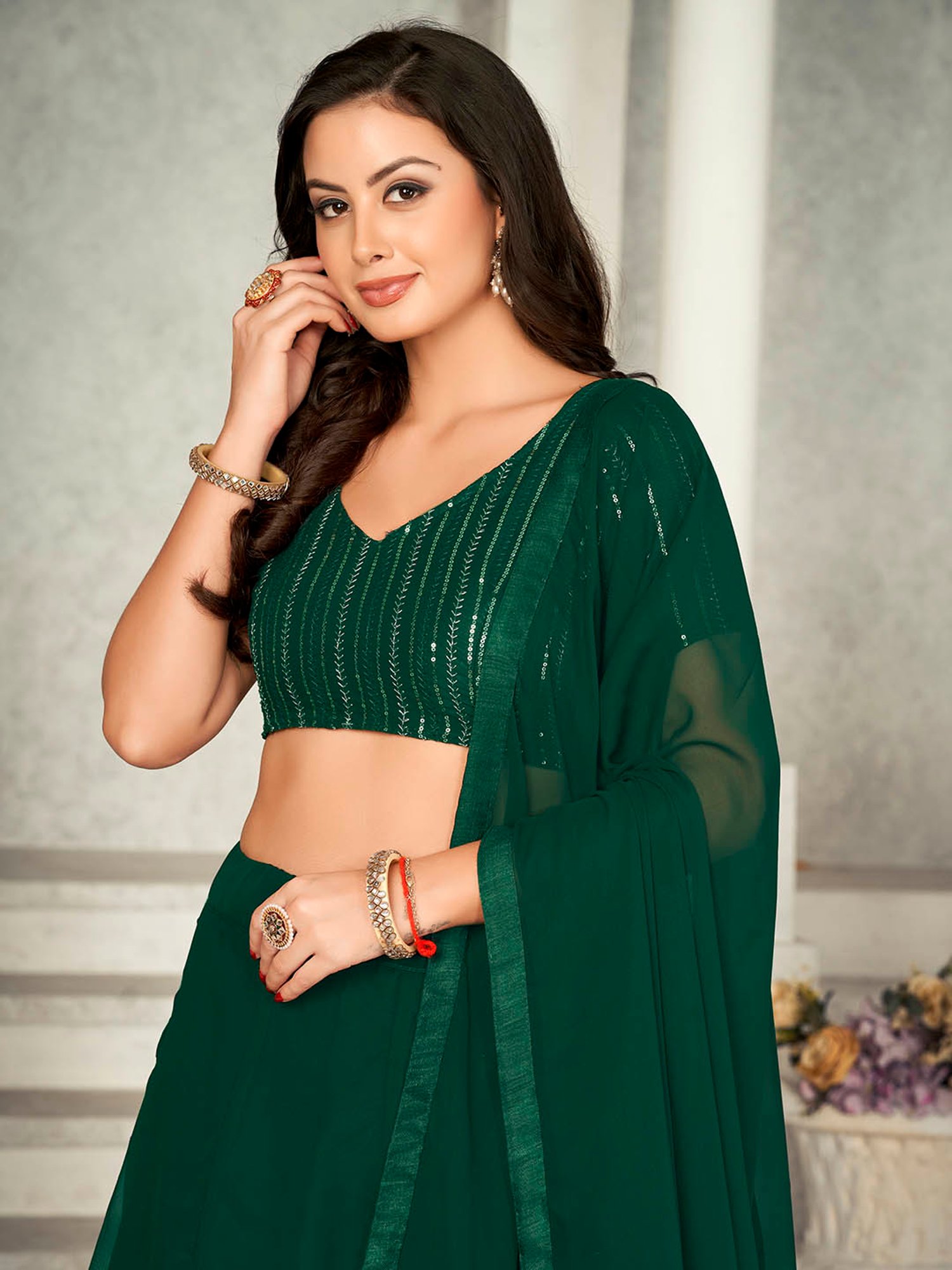 Warthy Ent Green Embellished Lehenga Choli Set With Dupatta