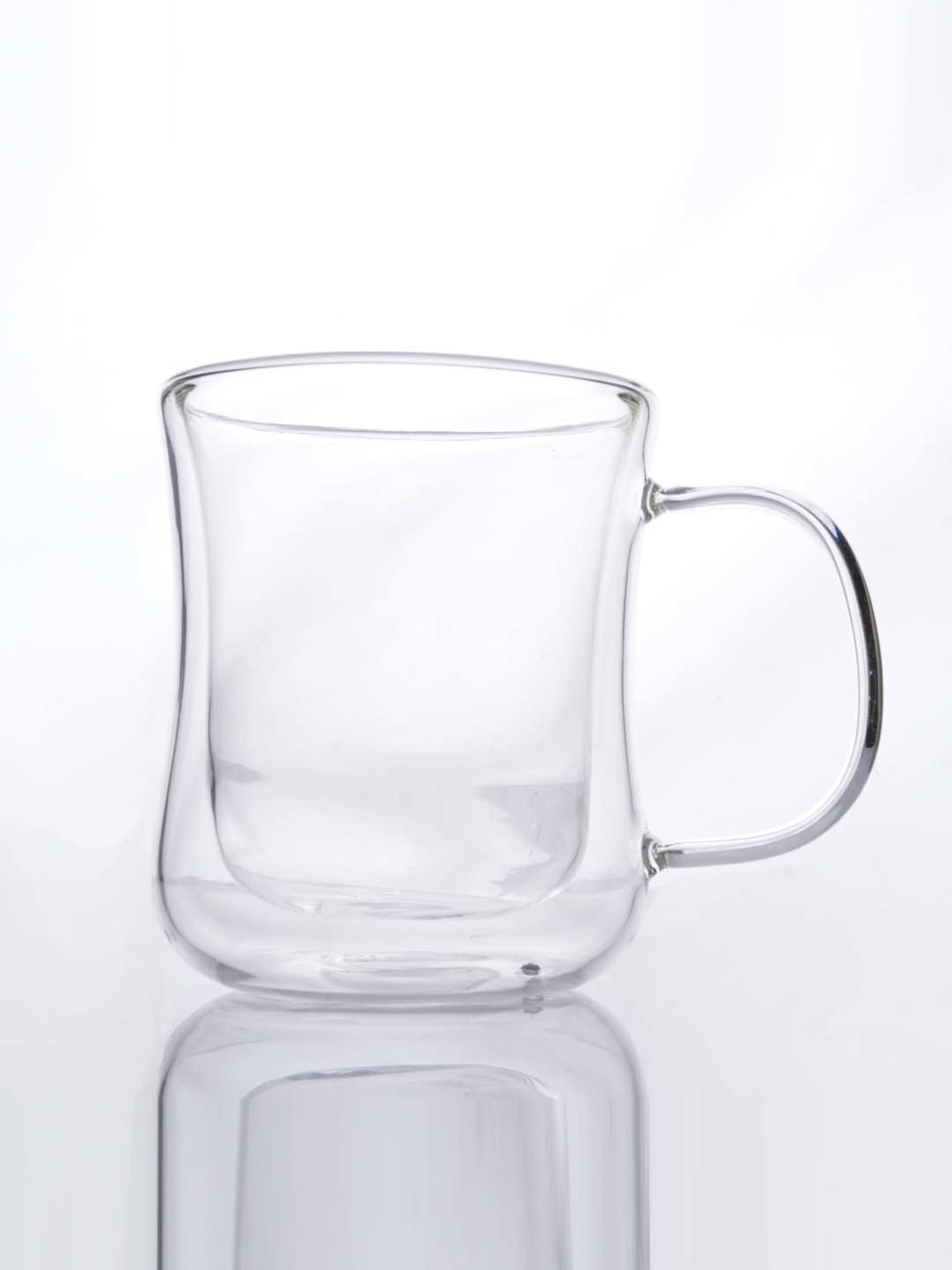 Femora Double Wall Transparent Glass Heat Resistant Coffee Mugs With Handle (0.24 L) - Set of 2