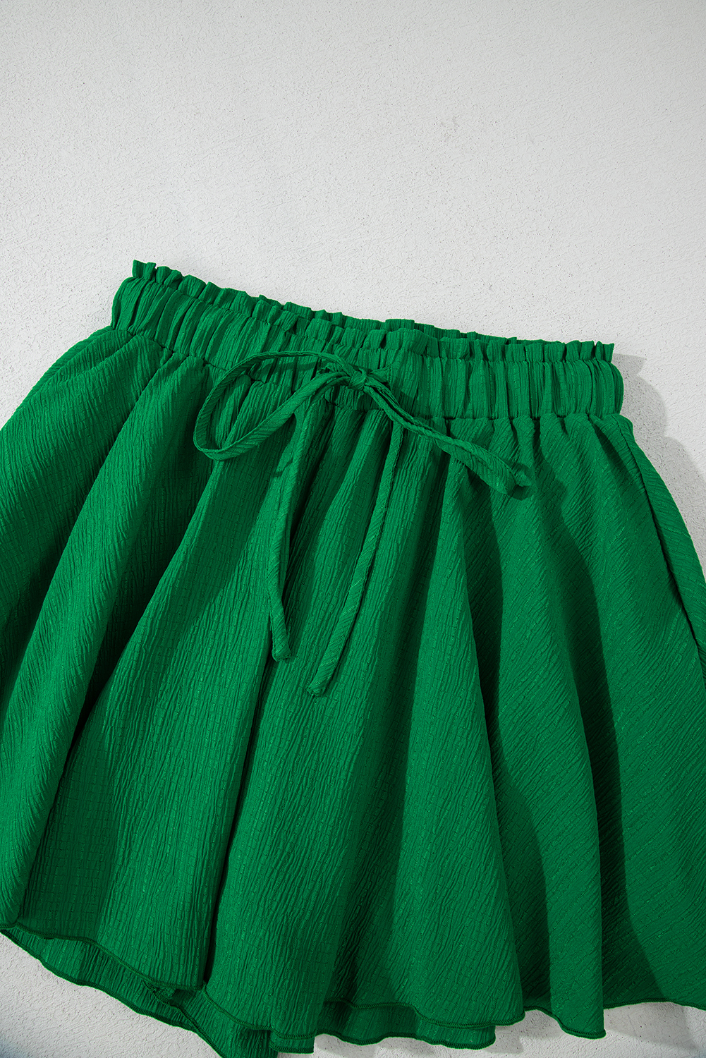 Dark Green Textured Frill High Waist Ruffle Wide Leg Shorts
