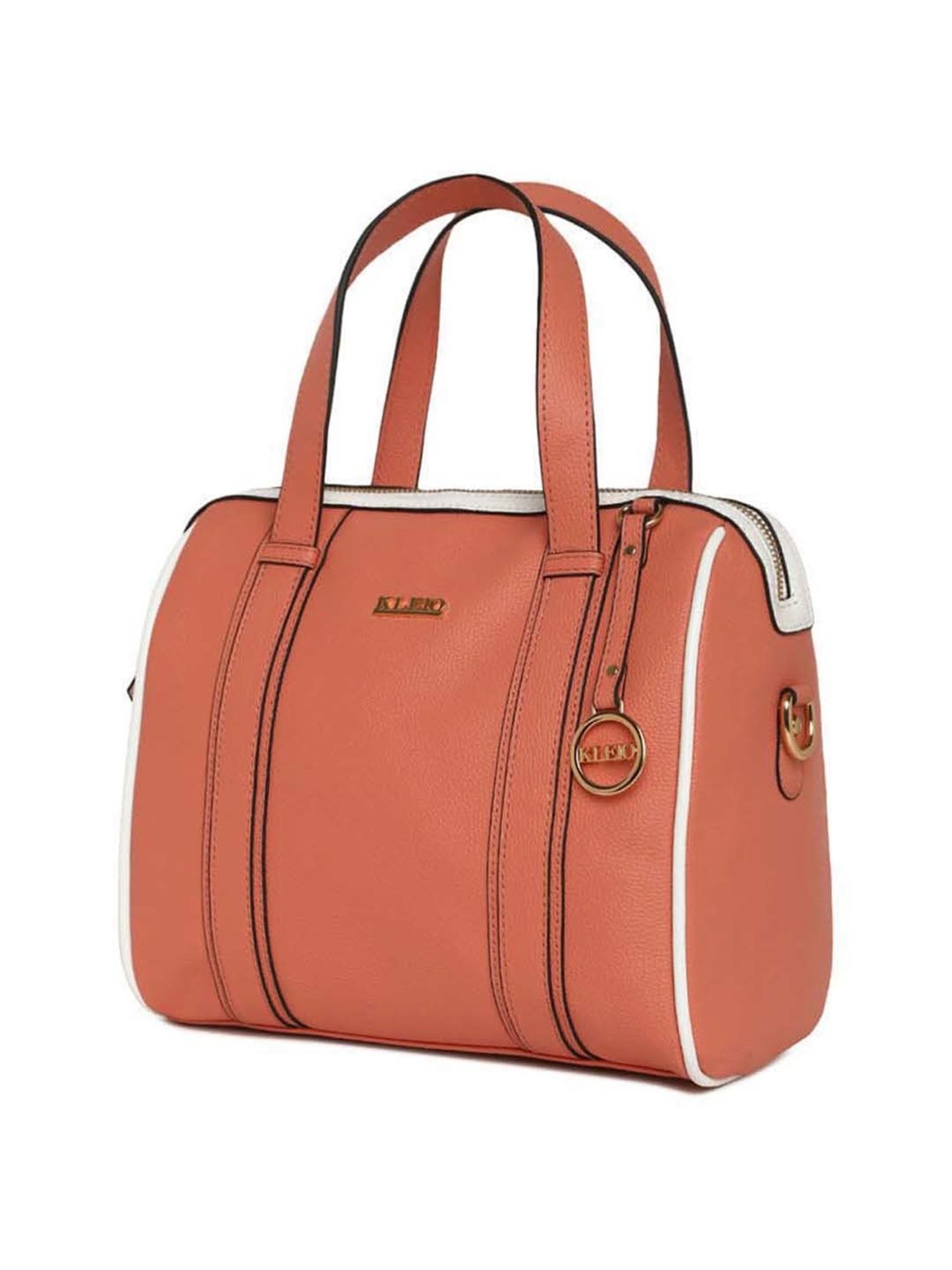KLEIO Peach Solid Medium Bowler Handbag