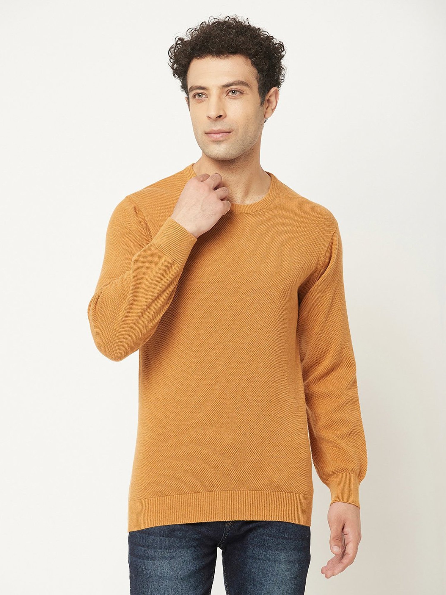 Crimsoune Club Orange Regular Fit Self Design Cotton Sweater