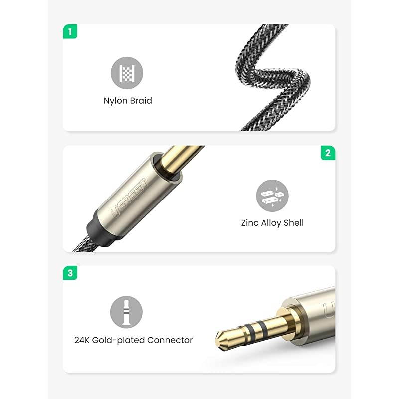 635mm 14quot Male to 35mm 18quot Male TRS Stereo Audio Cable with Zinc Alloy Housing and Nylon Braid Compatible for iPod LaptopHome Theater Devices and Amplifiers 3FT