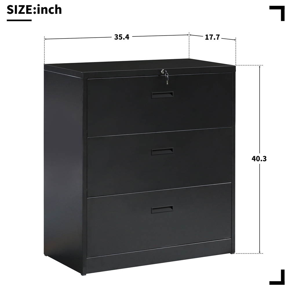 Lateral File Cabinet&mdash;&mdash;Anti-tilt structure/More file space/Office lock design (2 Drawers, Black)