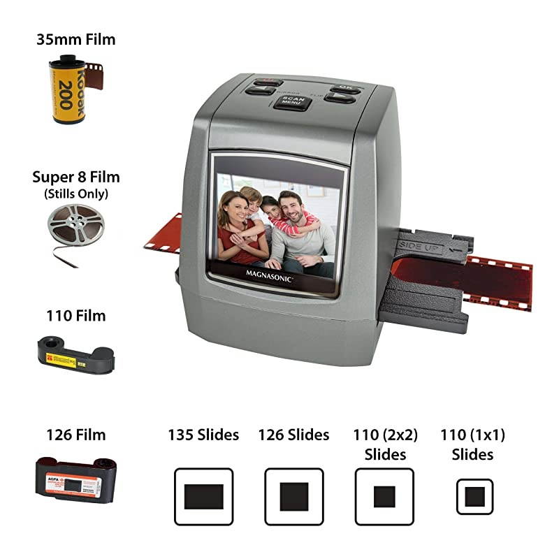 AllinOne High Resolution 22MP Film Scanner Converts 35mm126KPK110Super 8 Films Slides Negatives into Digital Photos Vibrant 24quot LCD Screen Impressive 128MB Builtin Memory