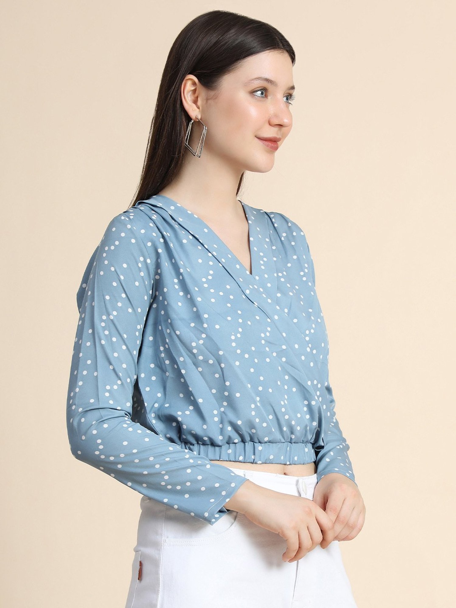 KERI PERRY Powder Blue Printed Crop Top