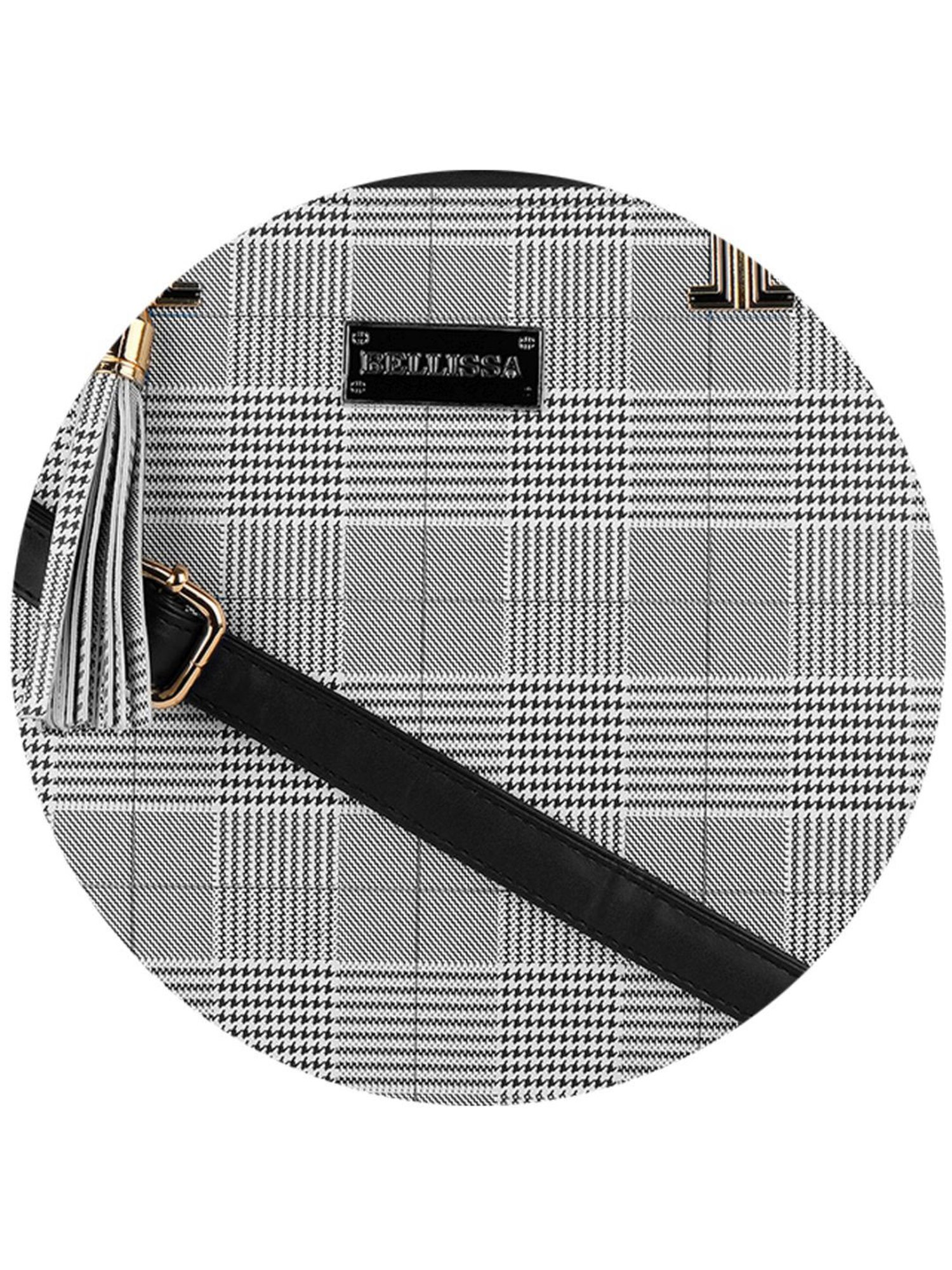 Bellissa Black Checks Medium Handbag with Wallet Combo