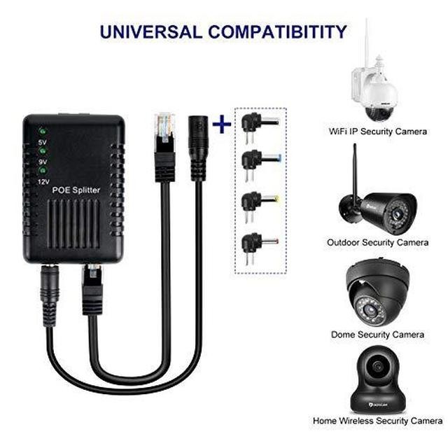 Dericam PoE Splitter Adapter, 10/100 Mbps IEEE 802.3af Compliant, 5V/9V/12V Output PoE DC Adapter for IP Cameras and Wireless Networks, PoE Splitter with Multiple Connectors