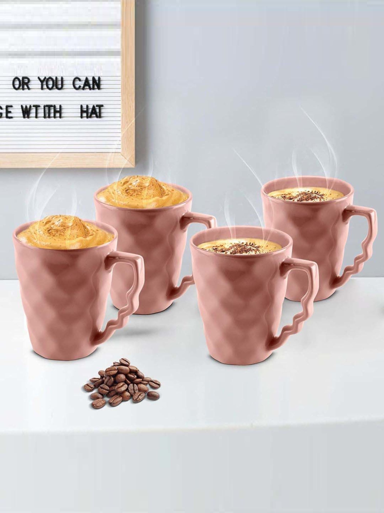 Urban Chef Pink Ceramic Microwave Safe Coffee Mug (0.225 L) - Set of 4