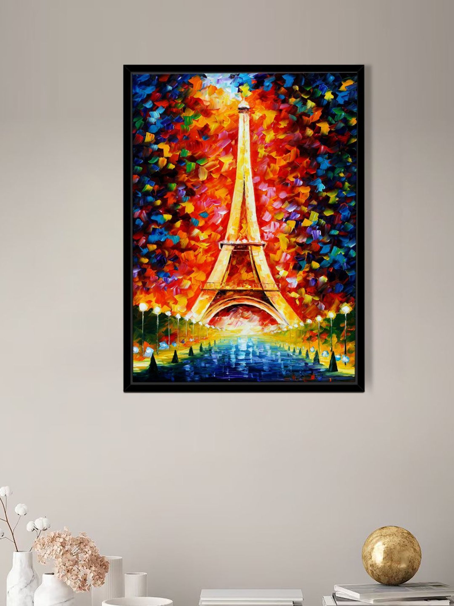 Art Street Eiffel Tower Paris Scenery Design Printed Multicolor Engineered Wood Wall Art