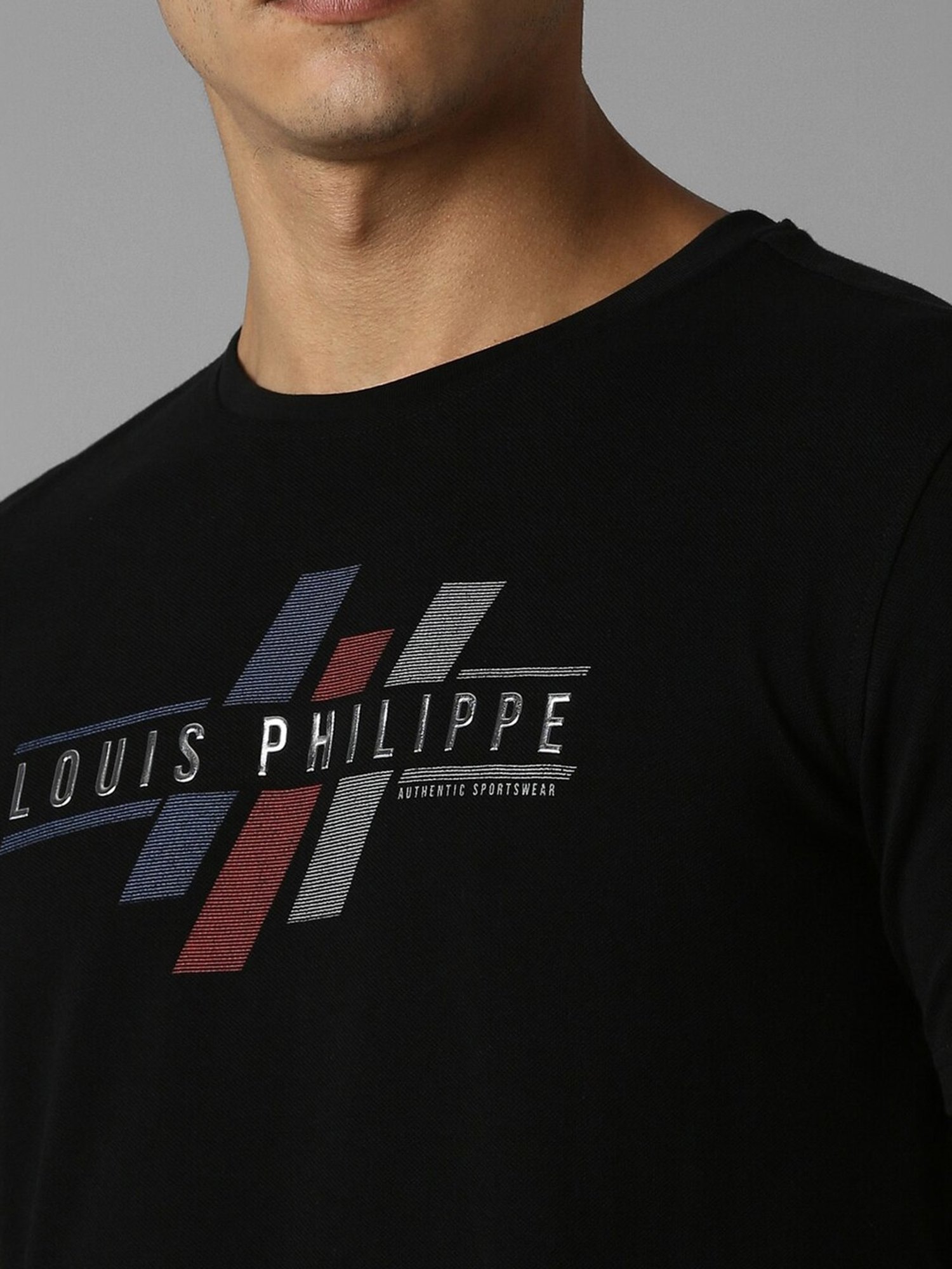 Louis Philippe Black Cotton Slim Fit Printed T-Shirt