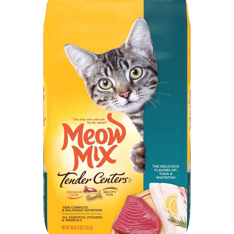 Meow Mix Tender Centers with Flavors of Tuna & Whitefish Adult Complete & Balanced Dry Cat Food - 3lbs