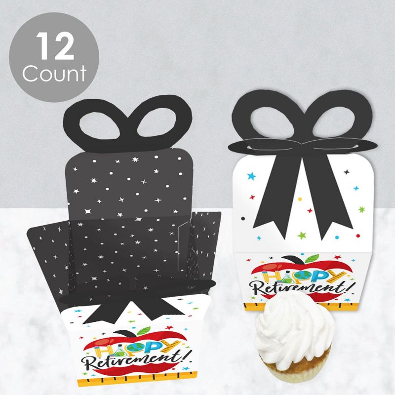 Big Dot of Happiness Teacher Retirement - Square Favor Gift Boxes - Happy Retirement Party Bow Boxes - Set of 12