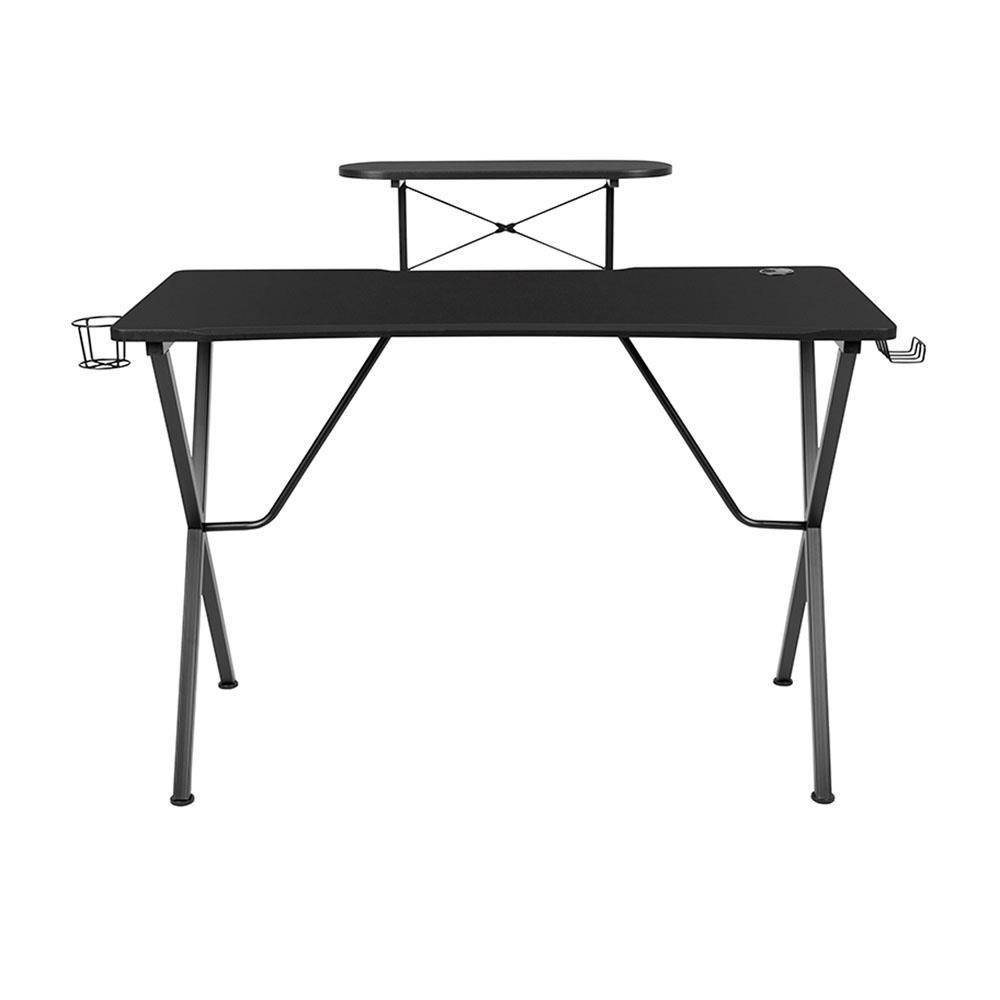 Gaming Desk 47.2" W x 23.6" D Office Computer Table, Black Gamer Workstation with 2 Cable Management Holes