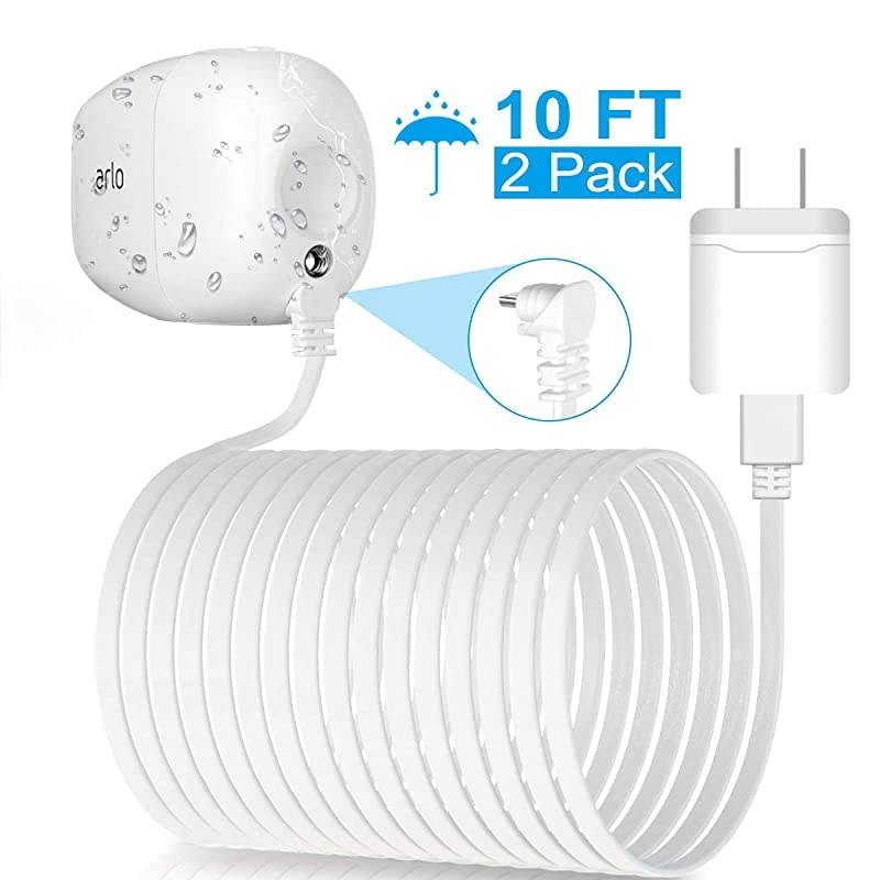 10 Feet Right Angled Micro USB Power Cable with QC 30 Charger Brick 2PackPower Supply Adapter and Charging CordOutdoor Quick Charger for Arlo ProArlo Pro 2Arlo GoArlo Security Light