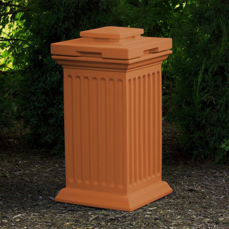 Good Ideas Savannah Outdoor Column 30 Gallon Decorative Storage Trash Waste Bin, Terra Cotta