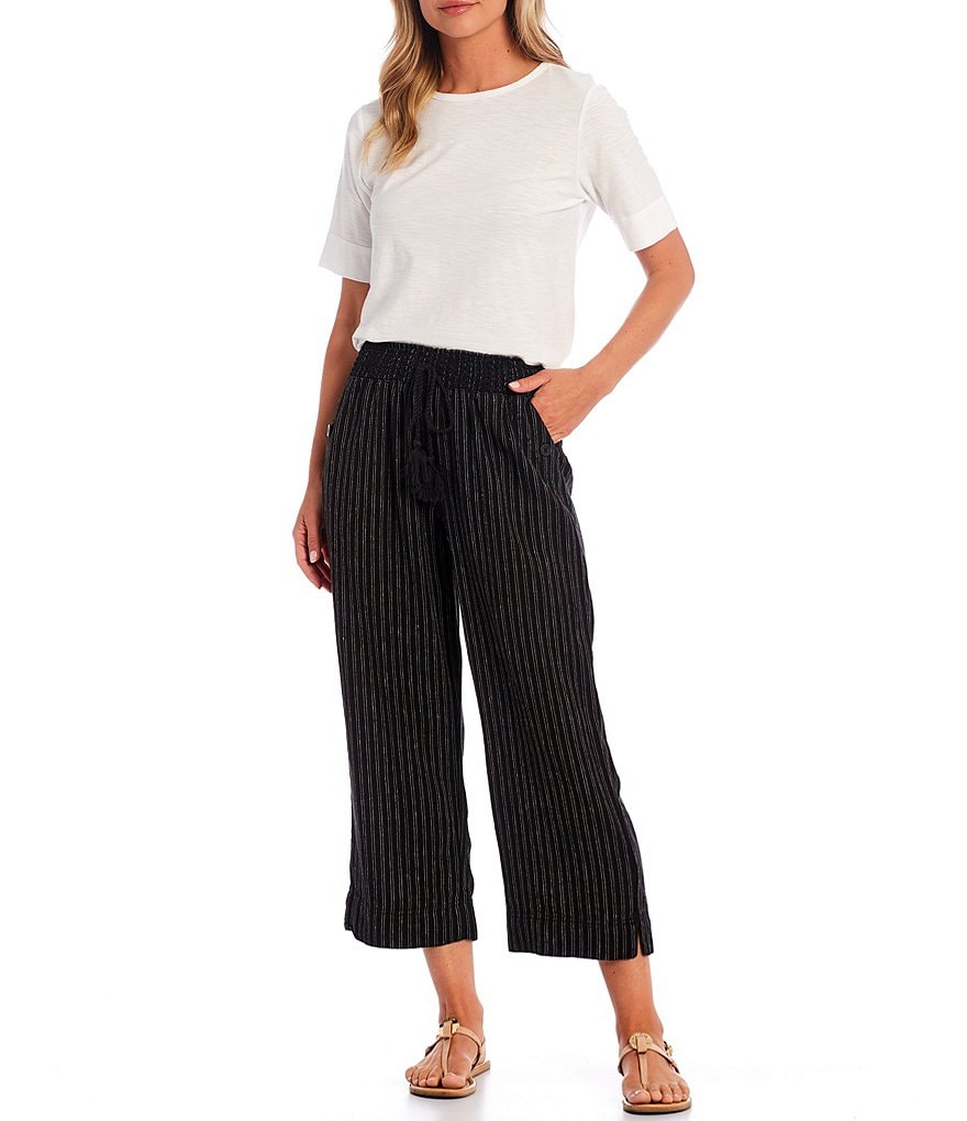 Westbound Petite Size Stitch Stripe Linen Capri Pants