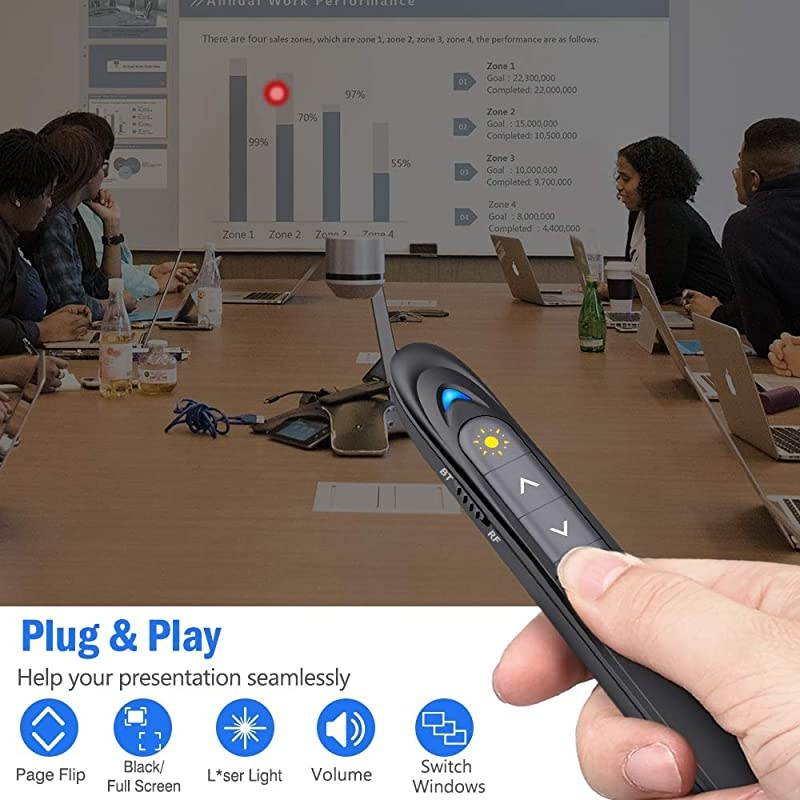 for Bluetooth Powerpoint Presentation Clicker RF 24GHz PPT Wireless Presenter Presentation Remote Powerpoint Clicker Remote for MacWindowsKeynoteComputer Not for iPad