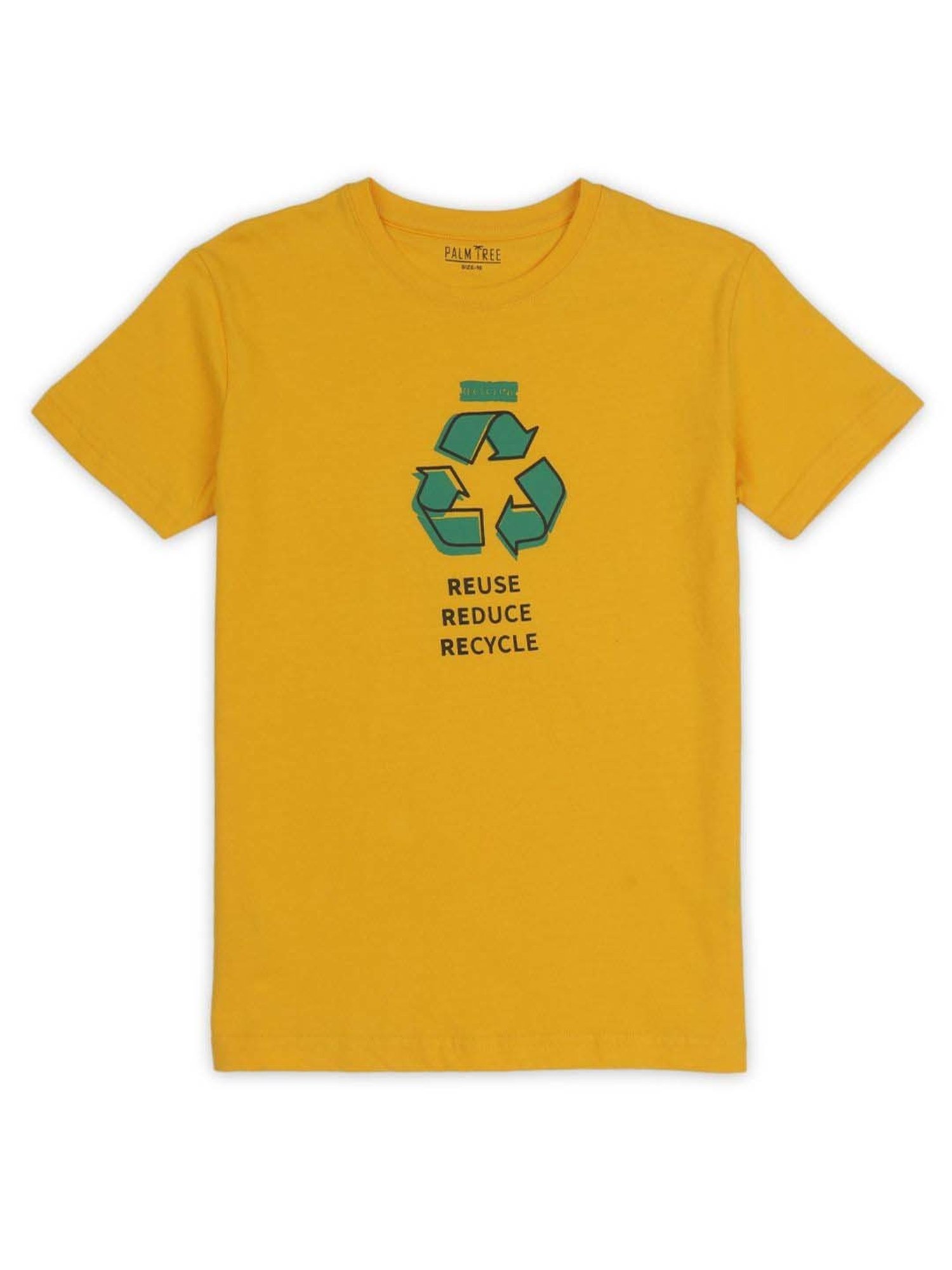 Palm Tree Kids Yellow & Green Cotton Printed T-Shirt