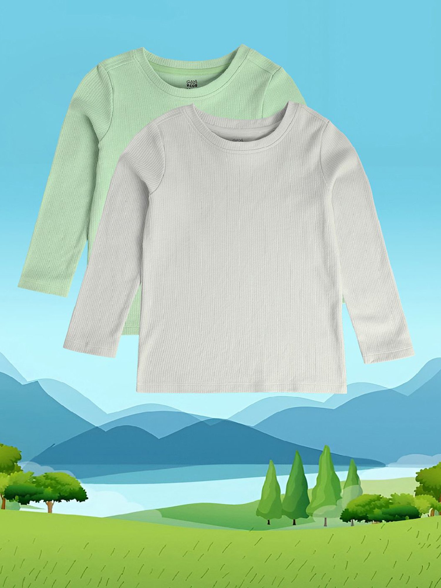 MINIKLUB Kids Green & Grey Solid Full Sleeves T-Shirt (Pack Of 2)