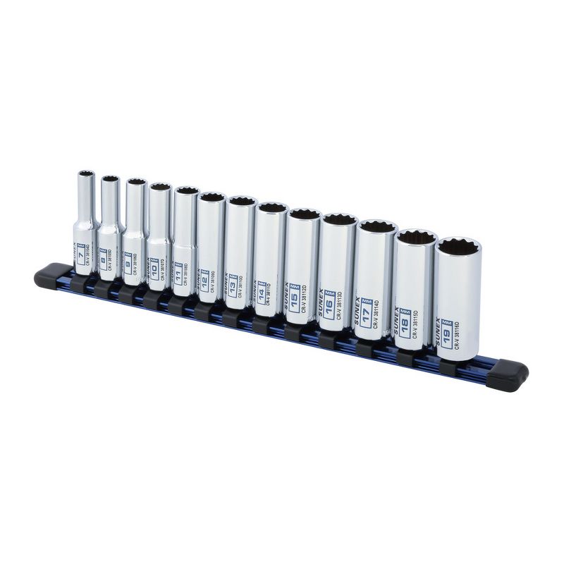 Sunex 38101D 13 Pc 3/8 in. Drive Deep Socket Set-MM 12 Pt Rail