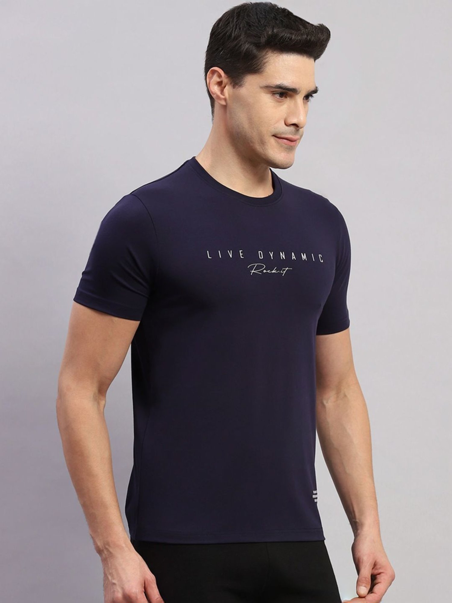 Rock.It Navy Slim Fit Printed T-Shirt