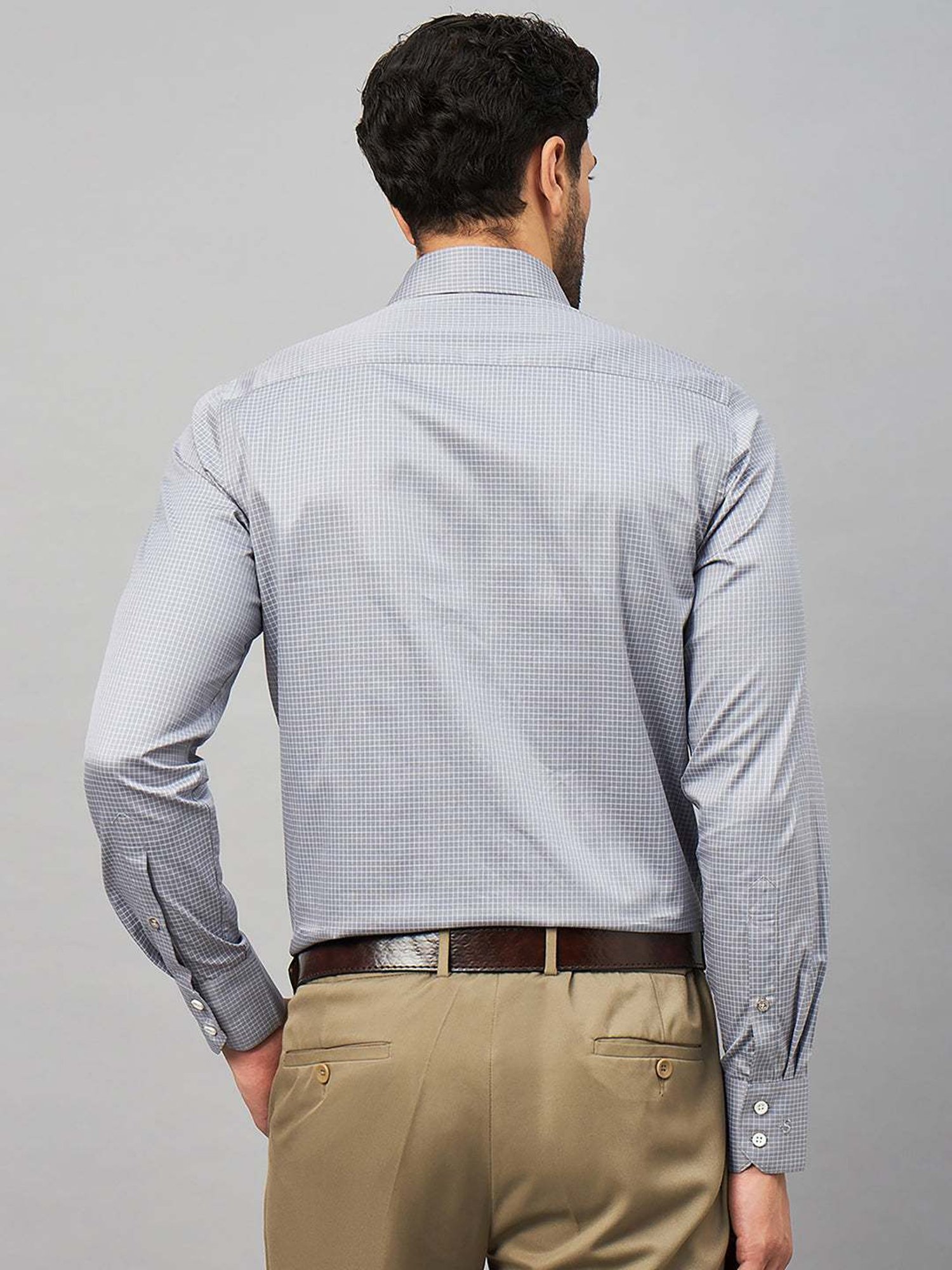 Louis Stitch Grey Cotton Regular Fit Checks Shirt