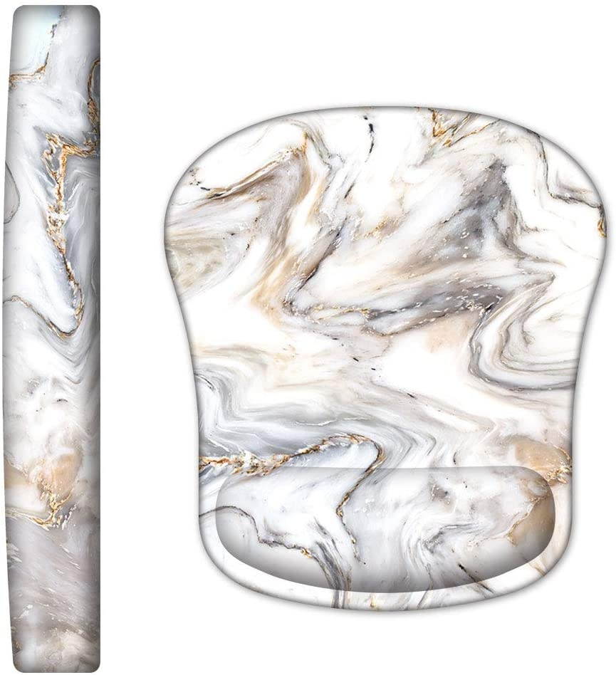 Artiron Keyboard Wrist Rest and Ergonomic Mouse Pad with Wrist Support, Memory Foam Filled Non Slip Base Easy Typing and Relieve Wrist Pain for Computer Office Laptop (Platinum Marble)