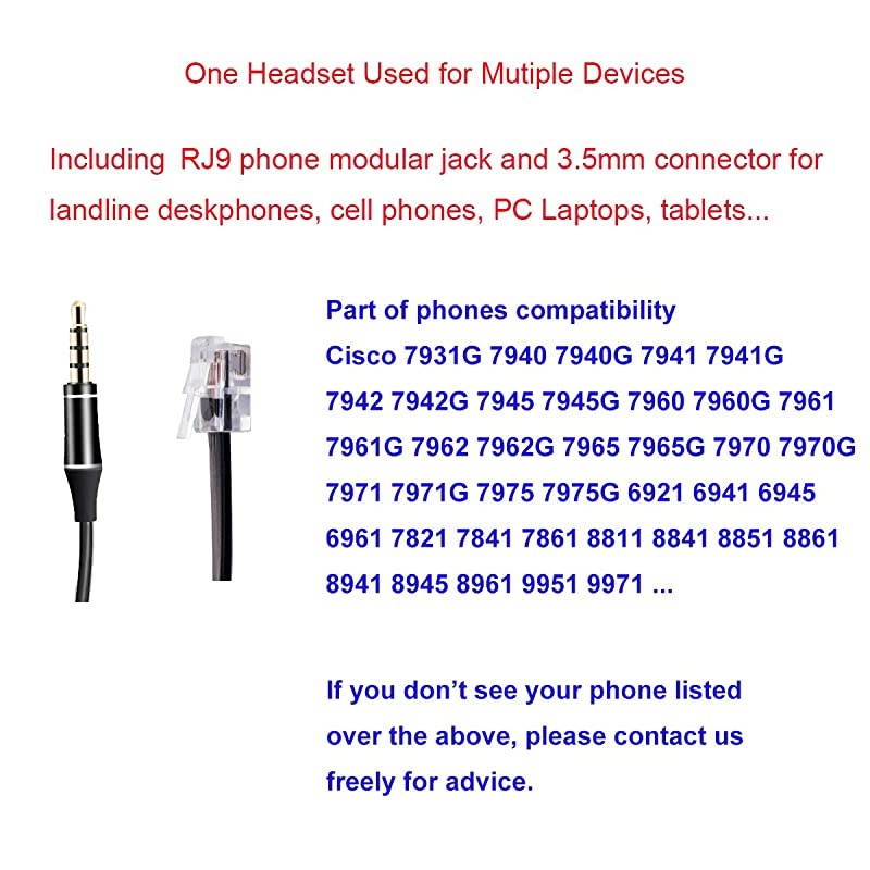 Headset for Cisco IP with Noise Cancelling MicroCall Center Headset with RJ9 Jack Plus 35mm Connector