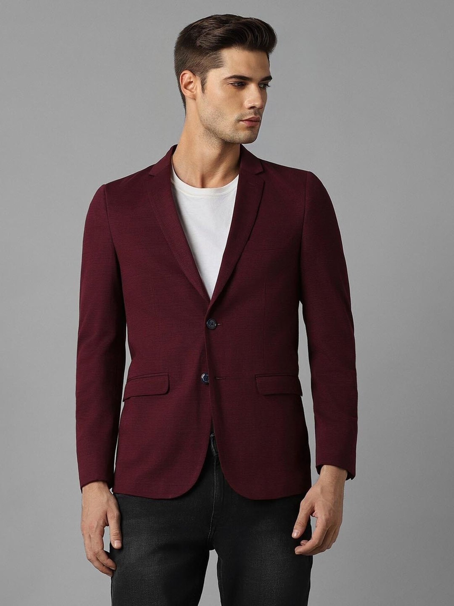 Louis Philippe Sport Maroon Cotton Slim Fit Blazer