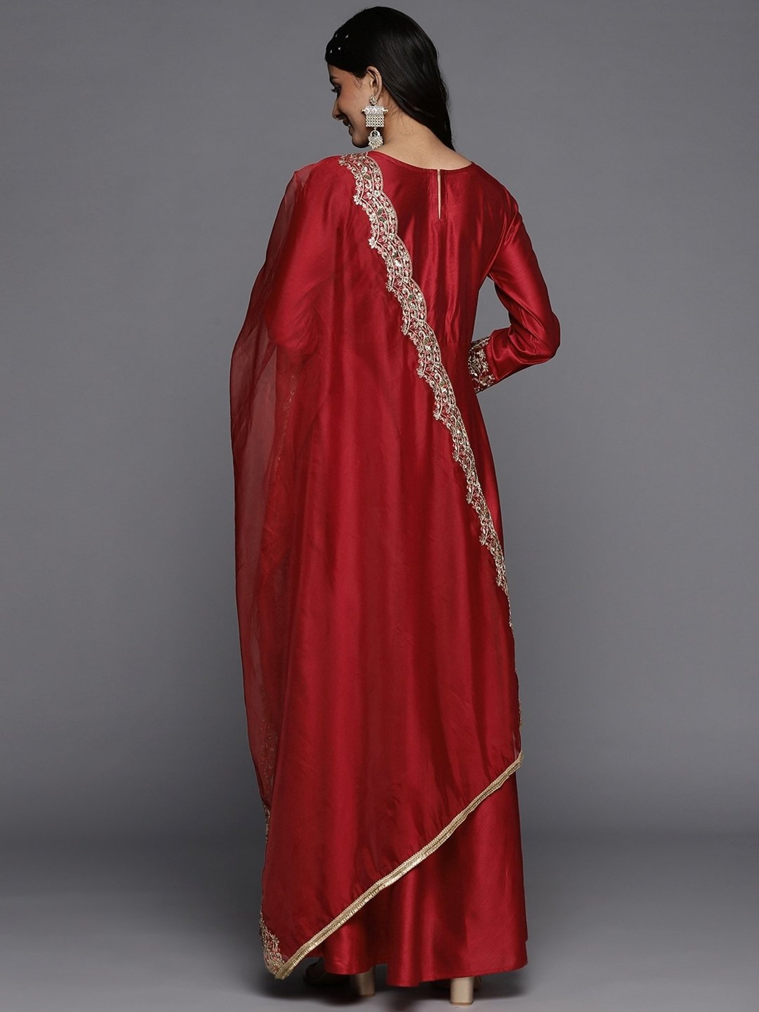Indo Era Red Kurta Pant Set With Dupatta