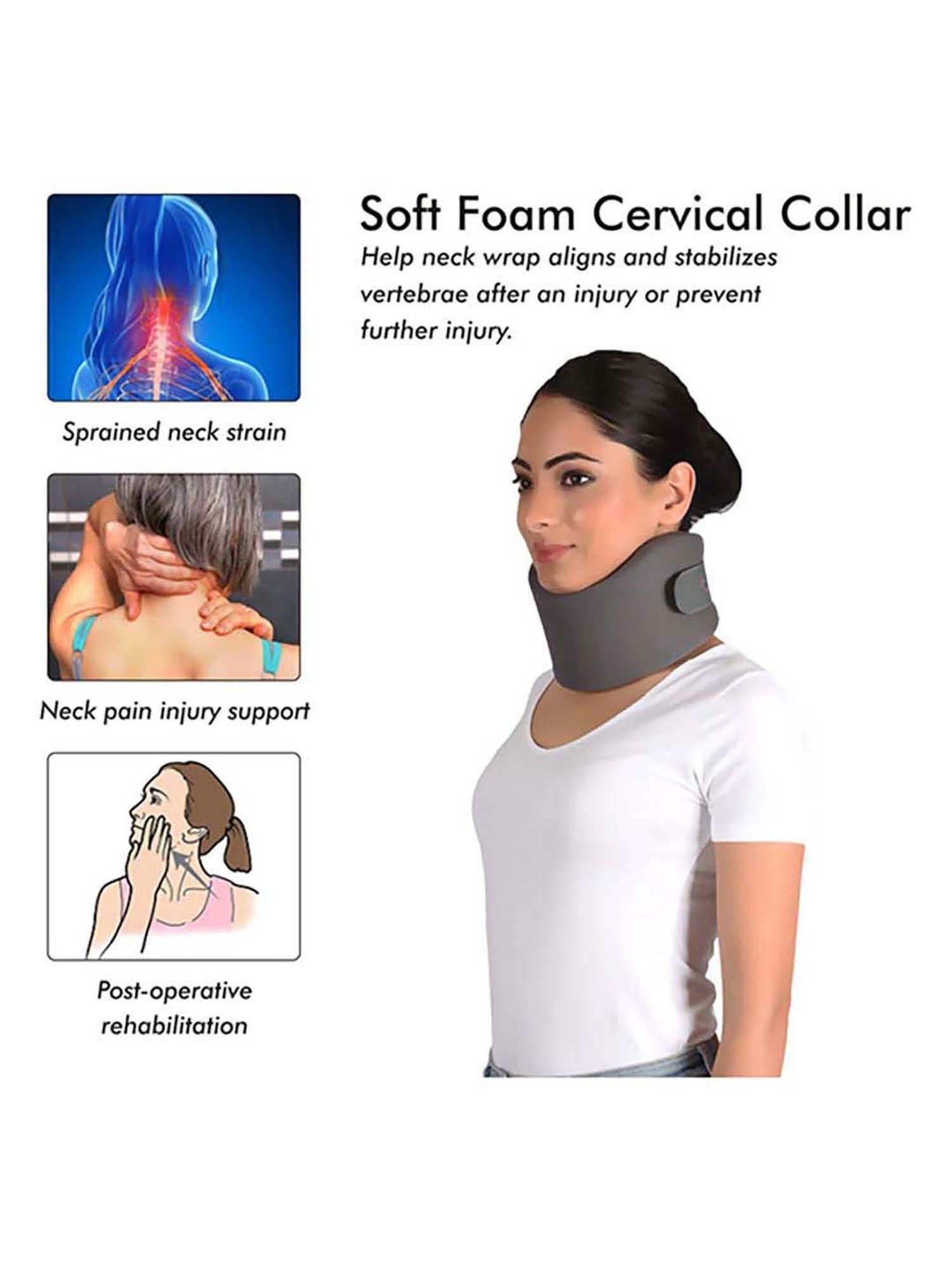 AccuSure Soft Cervical Collar Support Adjustable Neck Brace - XL (Grey)
