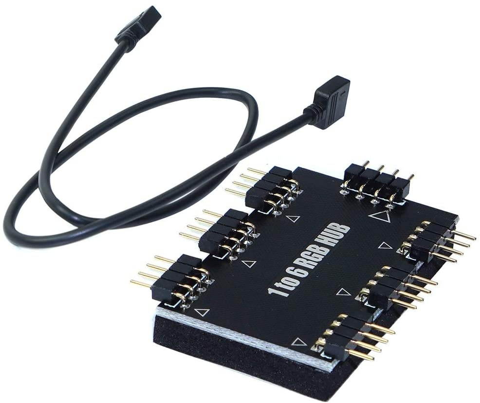 JMT 1 to 6 RGB Fan Hub Splitter PWM Controller 5V 3Pin / 12V 4 PIN Fan Cooler Computer Motherboard Symphony 50cm Power Supply Cable (12V 4Pin)