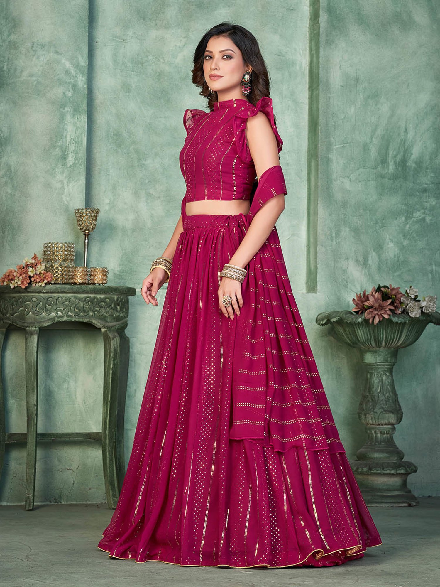 Warthy Ent Pink Embellished Lehenga Choli Set With Dupatta