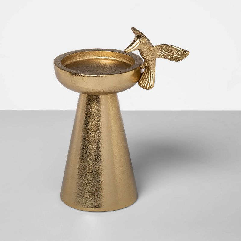 7.4" x 5.7" Metal Hummingbird Pillar Candle Holder Gold - Opalhouse™