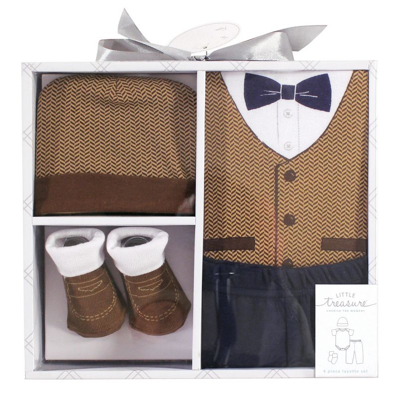 Little Treasure Baby Boy Boxed Gift Set, Herringbone Vest, 0-6 Months