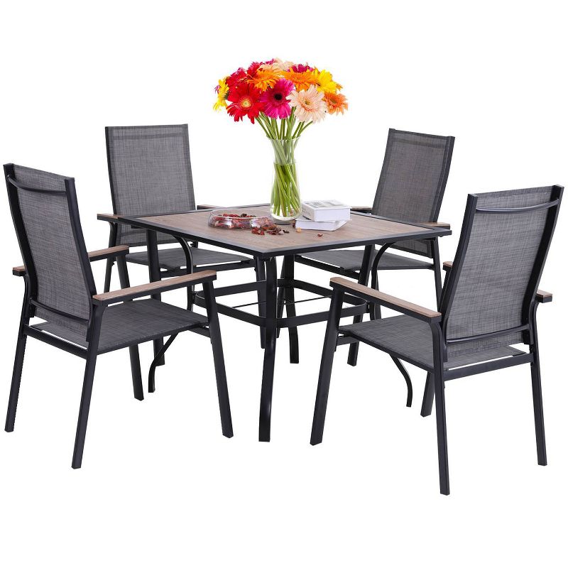 5pc Patio Set with Square Table & Lightweight Aluminum Frame Sling Chairs - Captiva Designs
