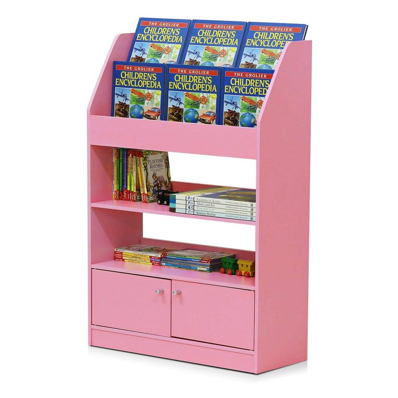 Furinno KidKanac Bookshelf Bookcase with 4 Shelves and Toy Storage Cabinet for Bedroom, Living Room or Playroom Organization, Pink