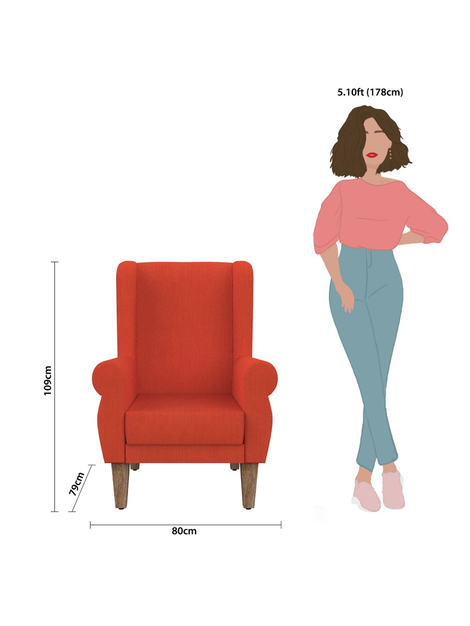 Chumbak Caribbean Solid Coral Sheesham Wood Begum Wing Chair