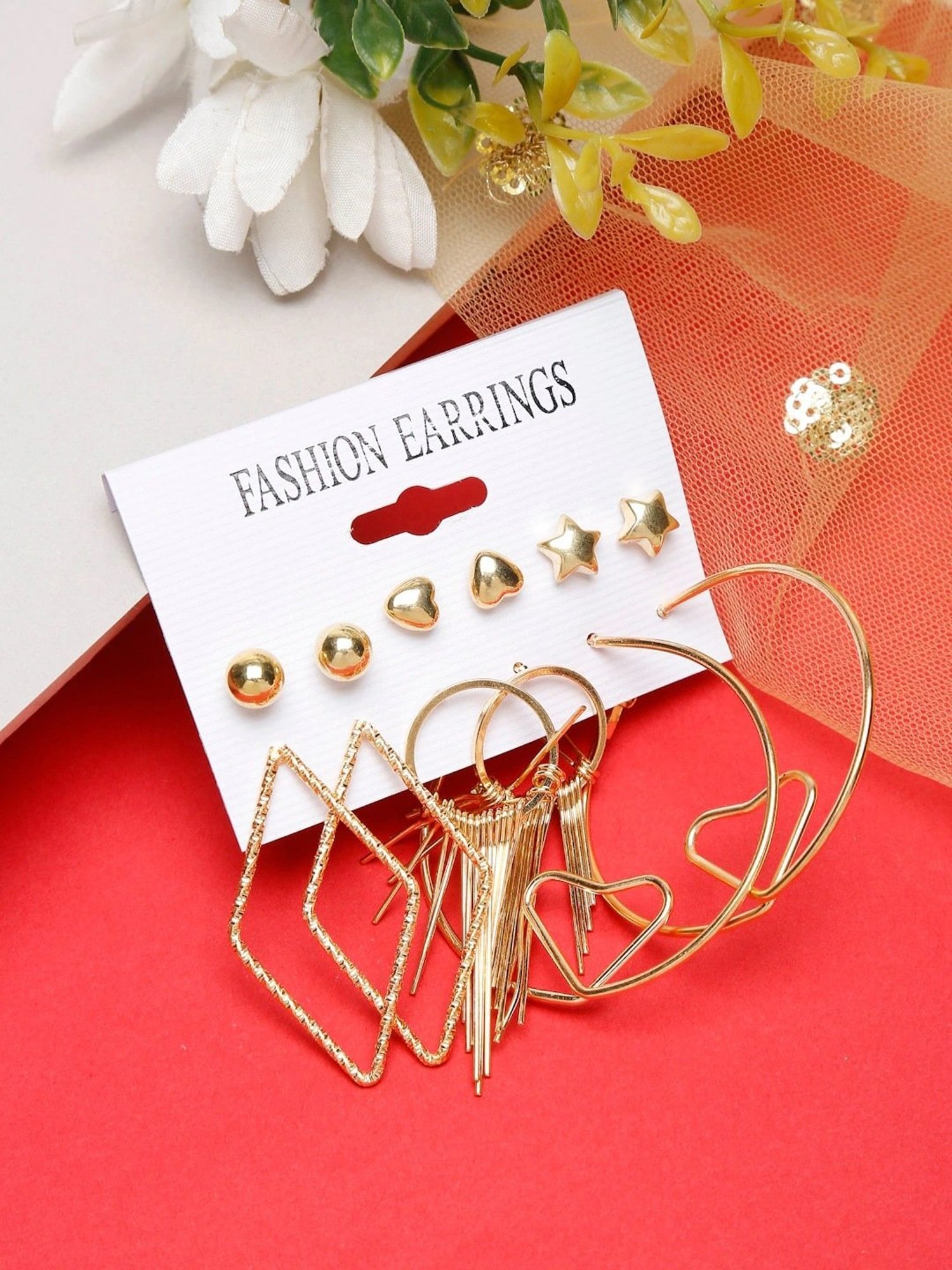 YouBella Contemporary Celebrity Inspired Pearl Long Golden Stud Earrings for Women - Set of 6