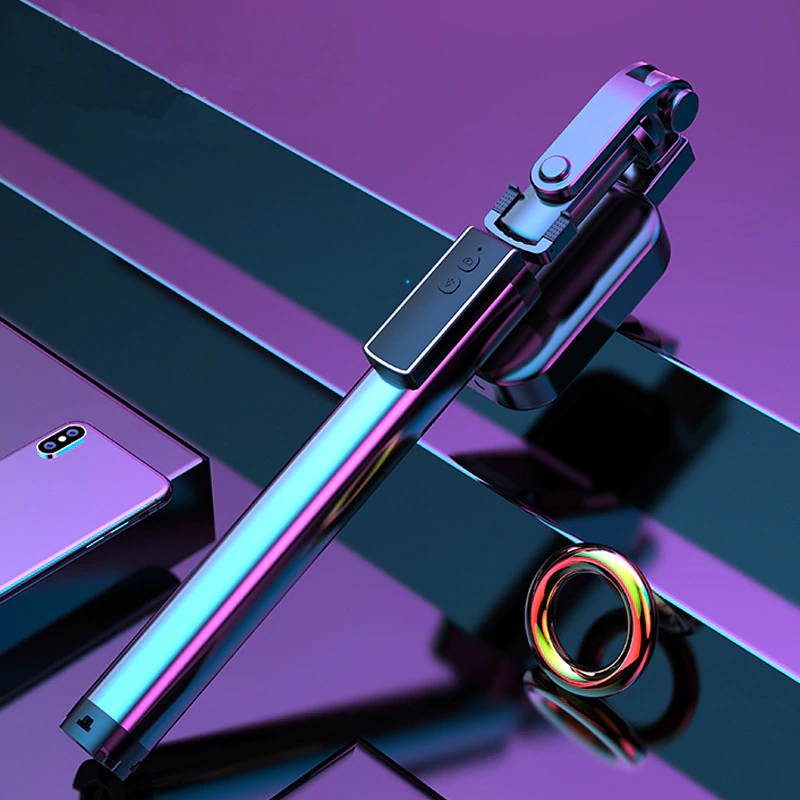 170cm Bluetooth Selfie Stick with Hidden Tripod Fill Light Selfie Stick Handheld Remote Selfie Stick for iphone Android Phone